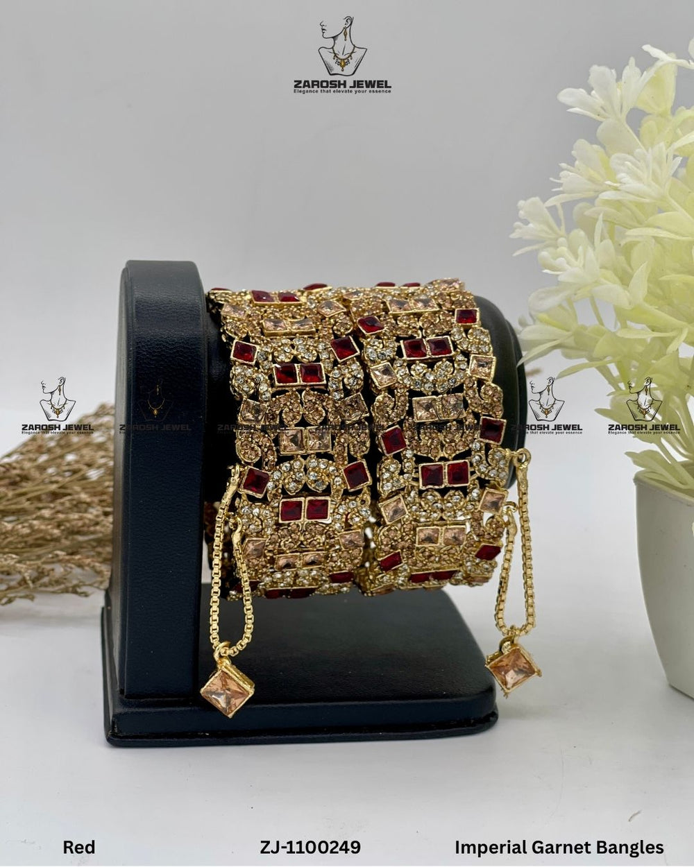 Imperial Garnet Bangles Openable | ZAROSH JEWEL Red