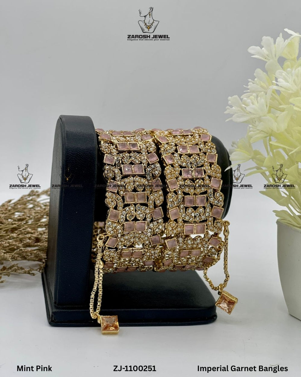 Imperial Garnet Bangles Openable | ZAROSH JEWEL Mint Pink