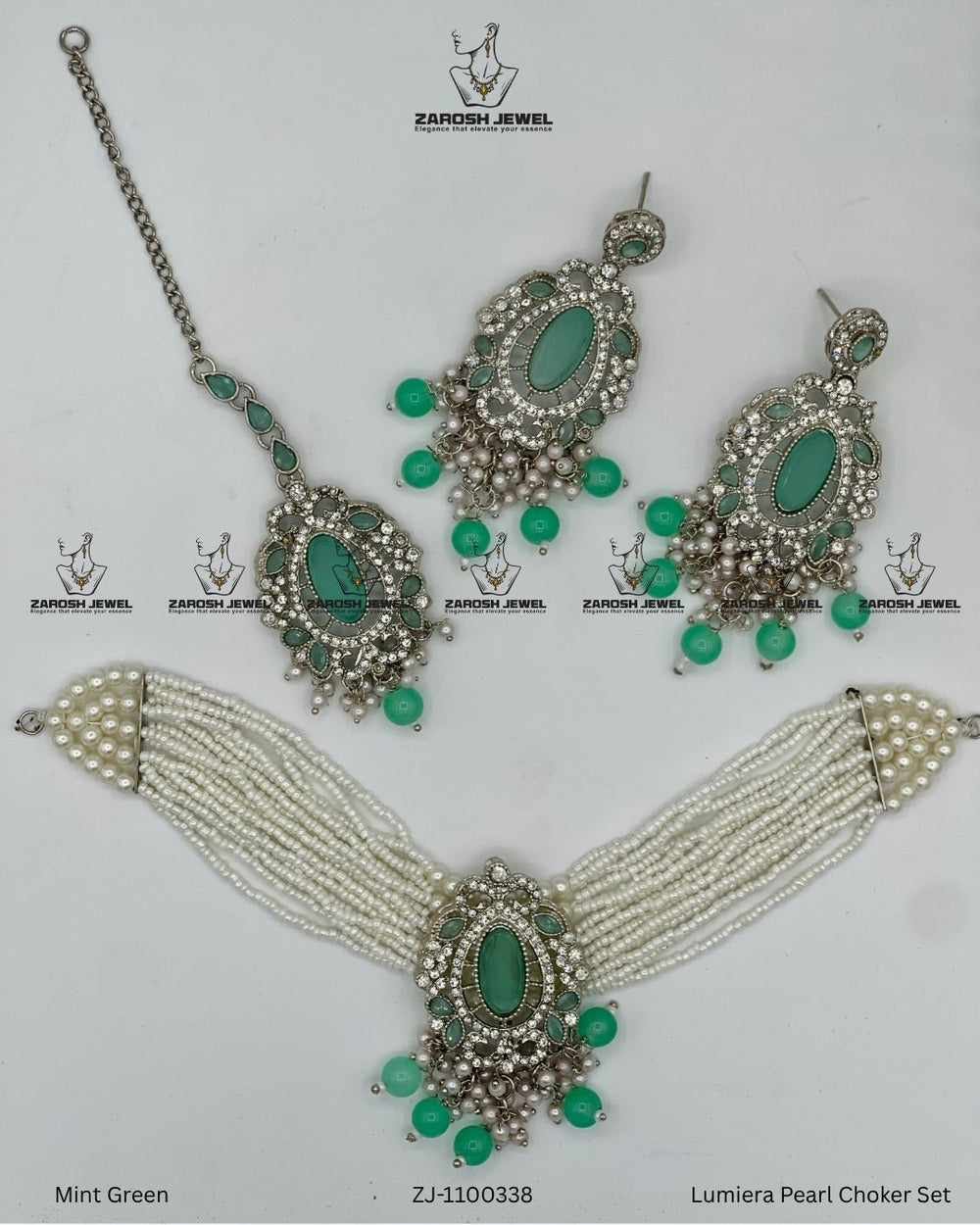 Lumiera Pearl Choker Set | ZAROSH JEWEL Mint Green