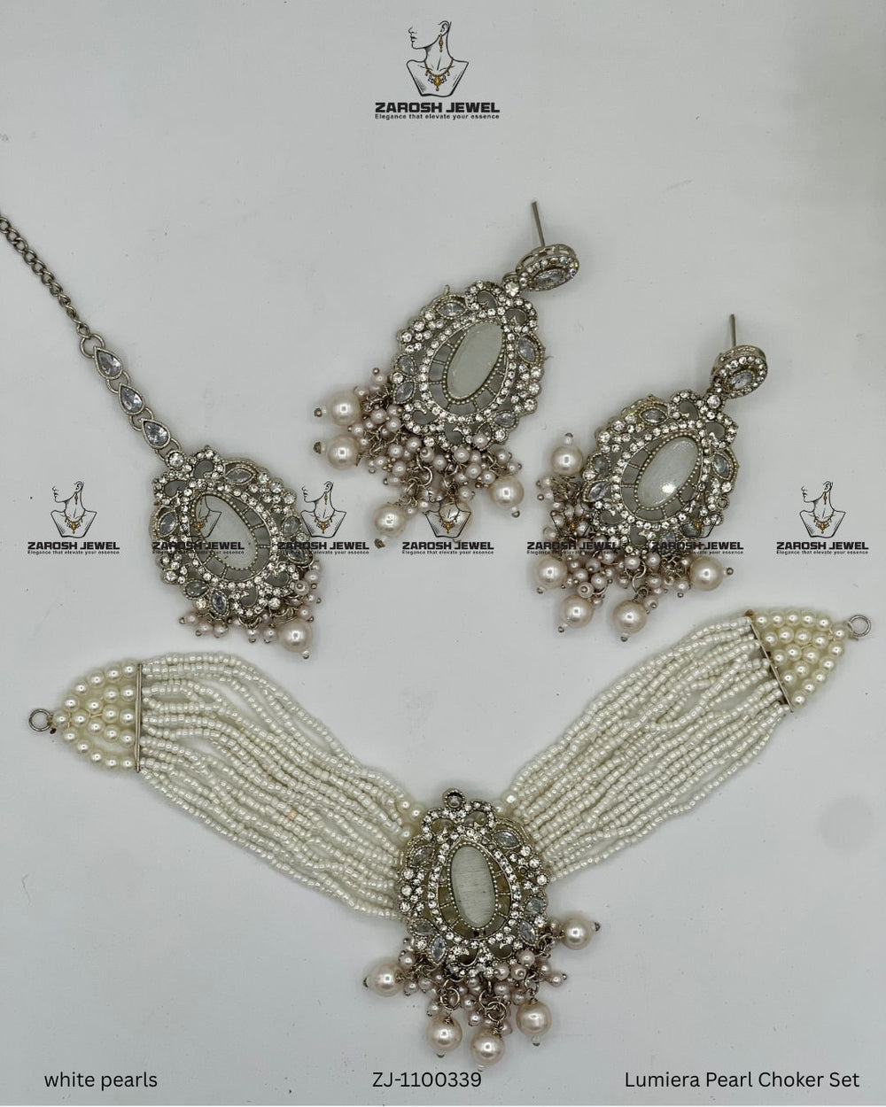 Lumiera Pearl Choker Set | ZAROSH JEWEL white pearls