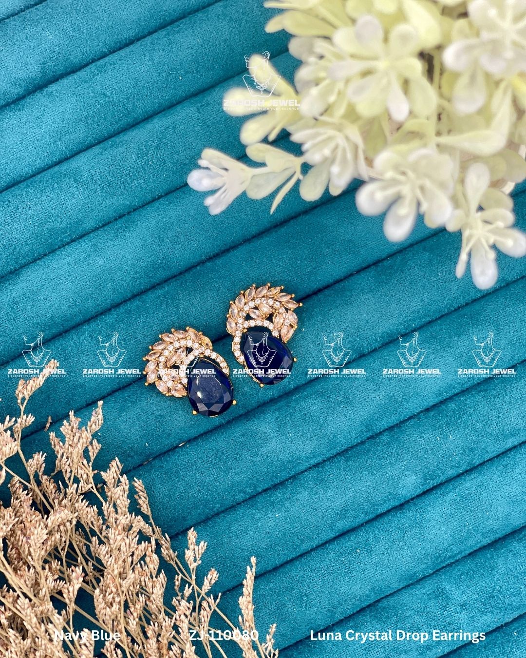 Luna Crystal Drop Earrings | ZAROSH JEWEL Navy Blue