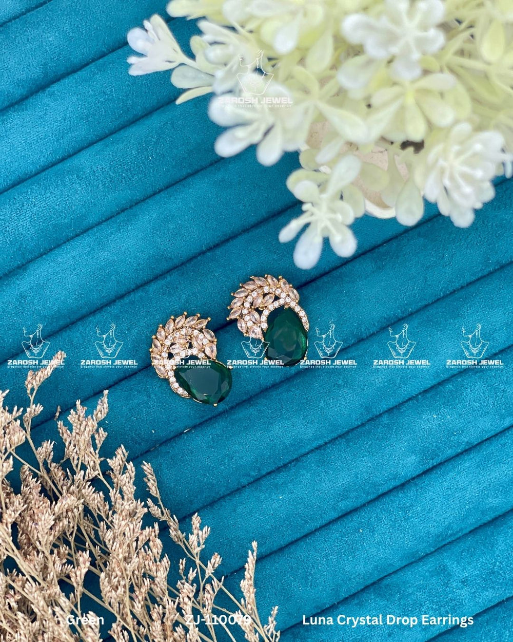 Luna Crystal Drop Earrings | ZAROSH JEWEL Green