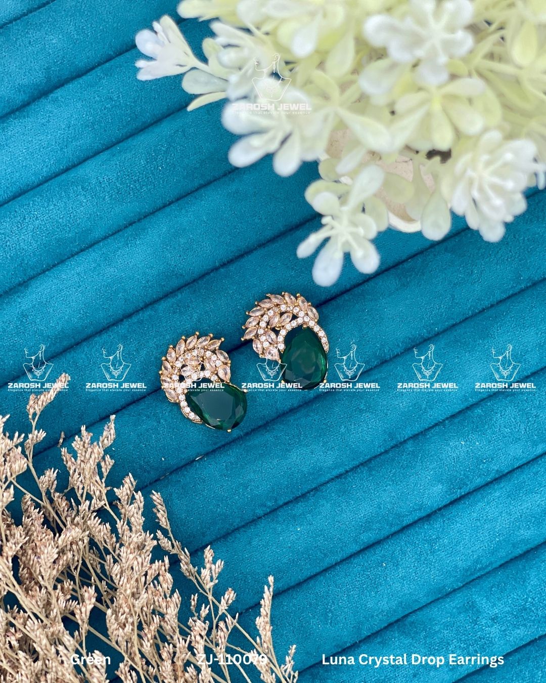 Luna Crystal Drop Earrings | ZAROSH JEWEL Green
