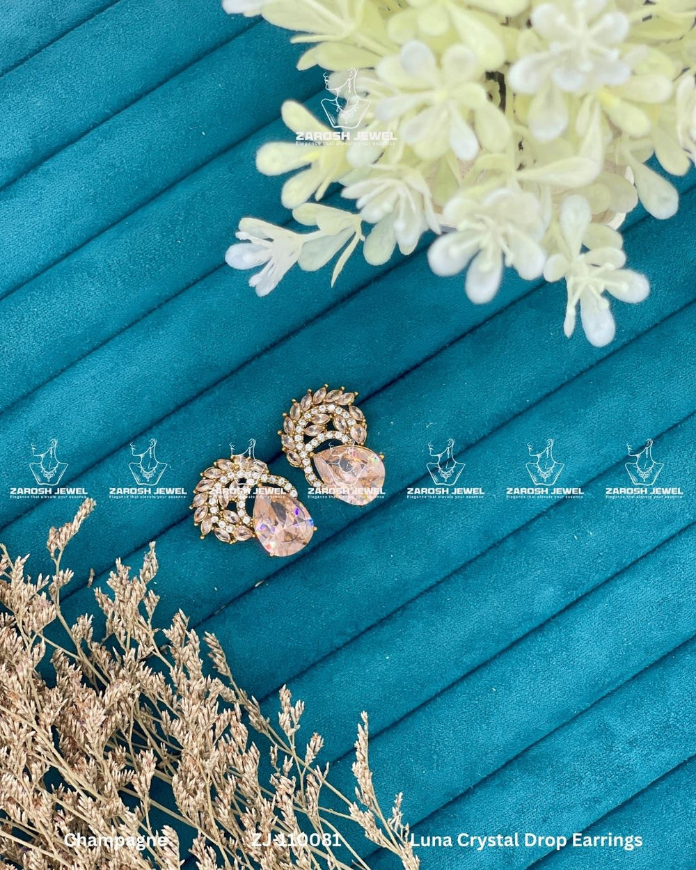 Luna Crystal Drop Earrings | ZAROSH JEWEL Champagne