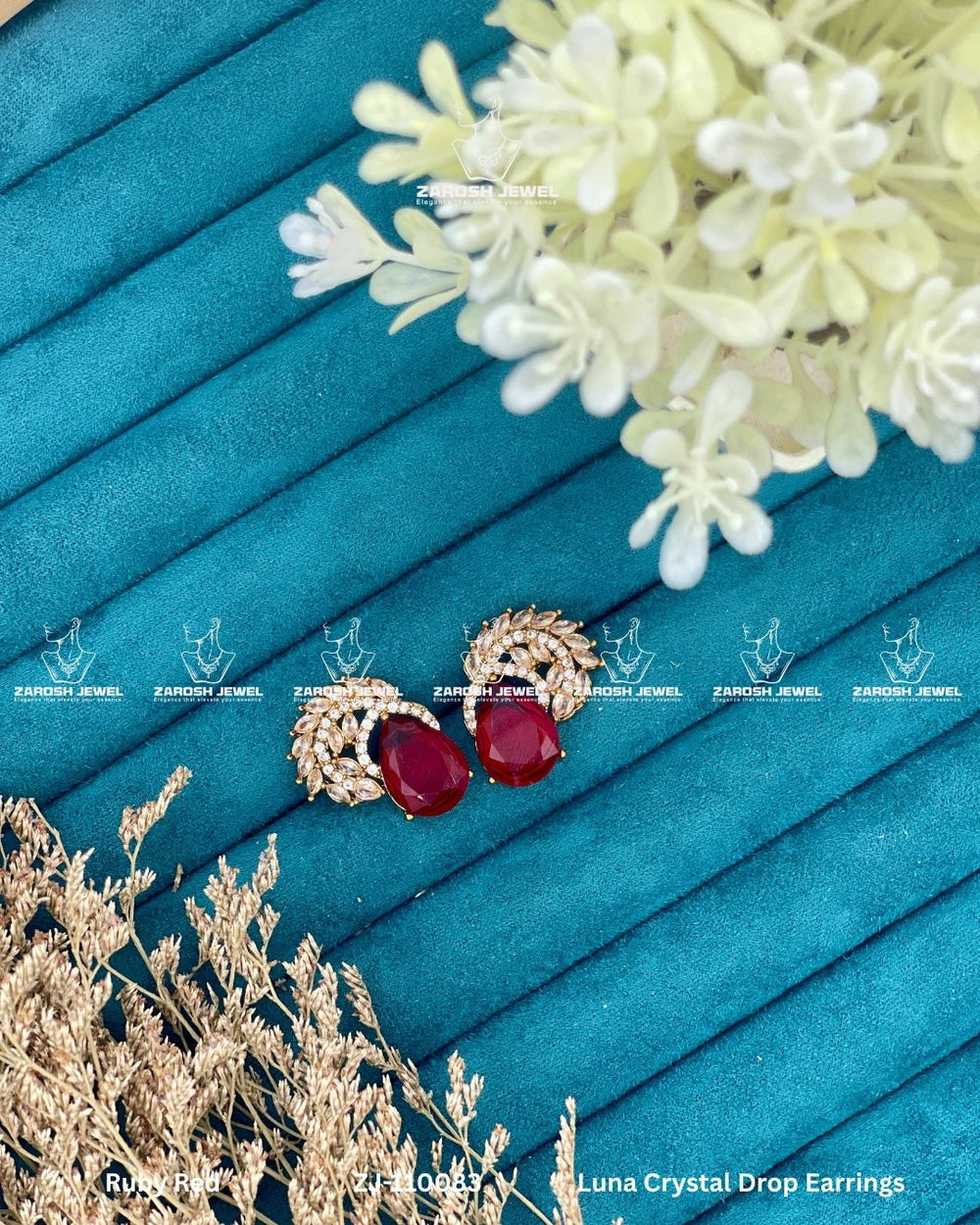 Luna Crystal Drop Earrings | ZAROSH JEWEL Ruby Red
