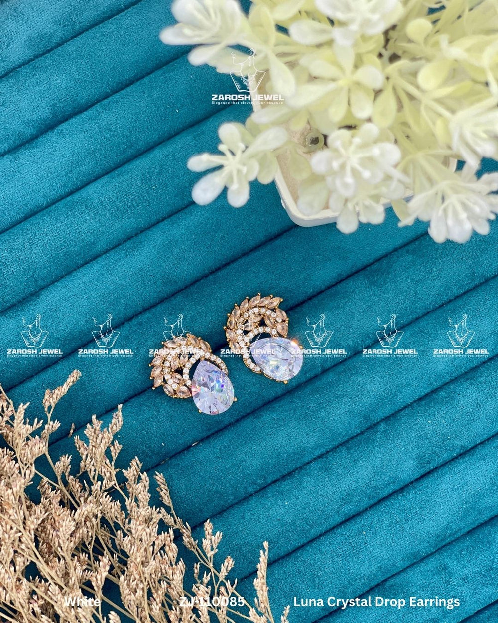 Luna Crystal Drop Earrings | ZAROSH JEWEL White