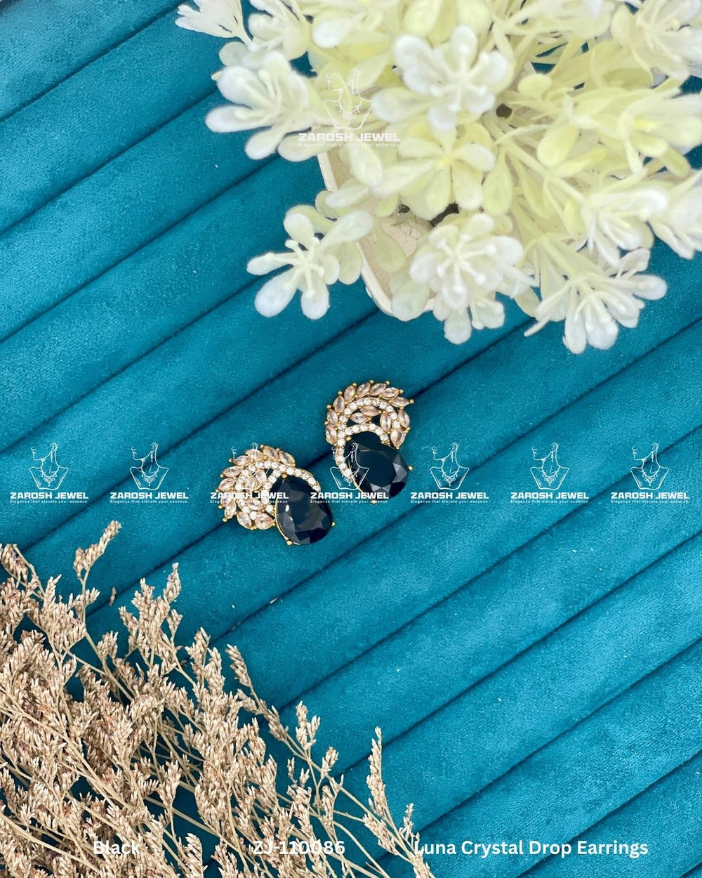 Luna Crystal Drop Earrings | ZAROSH JEWEL Black