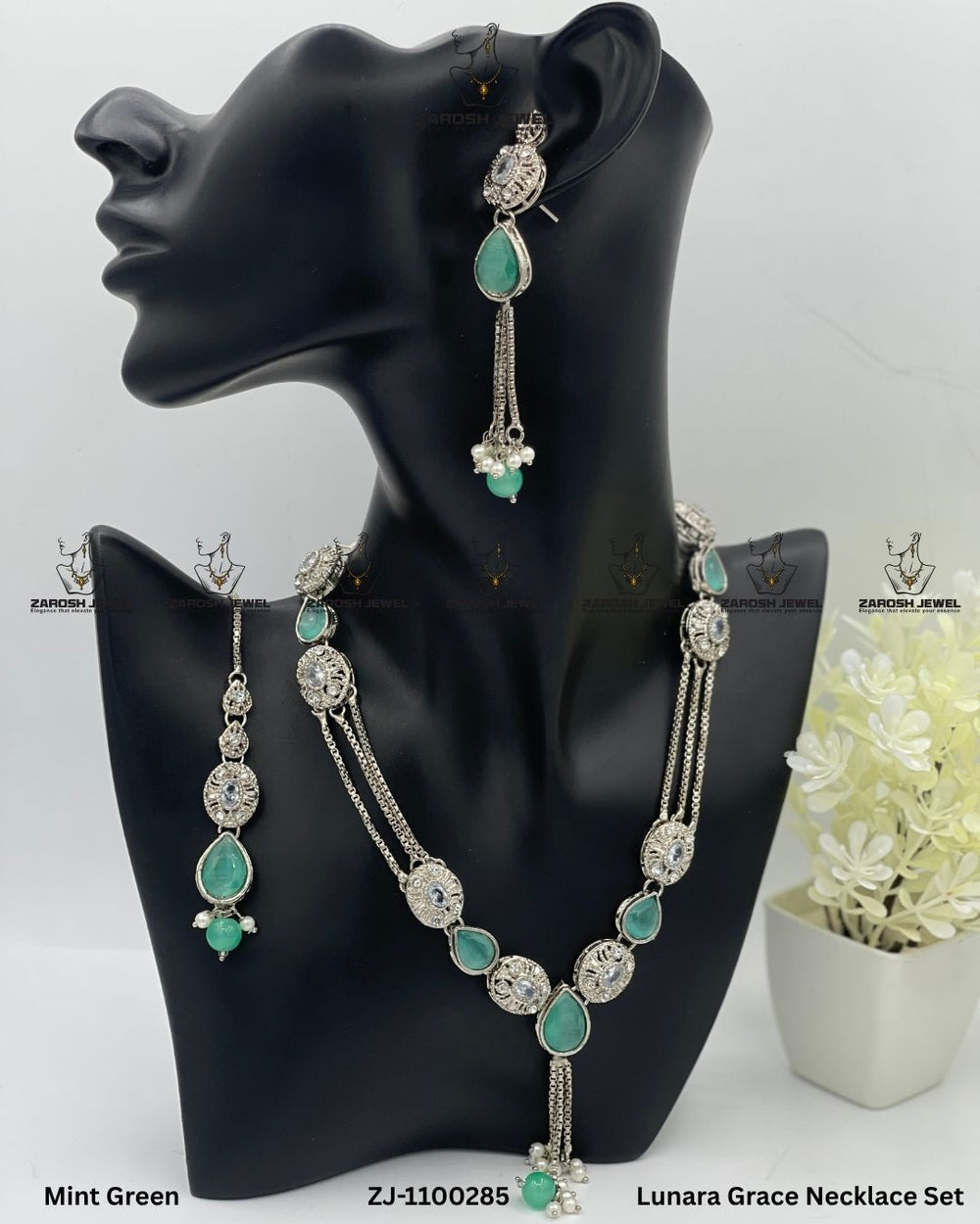 Lunara Grace Necklace Set | ZAROSH JEWEL Mint Green