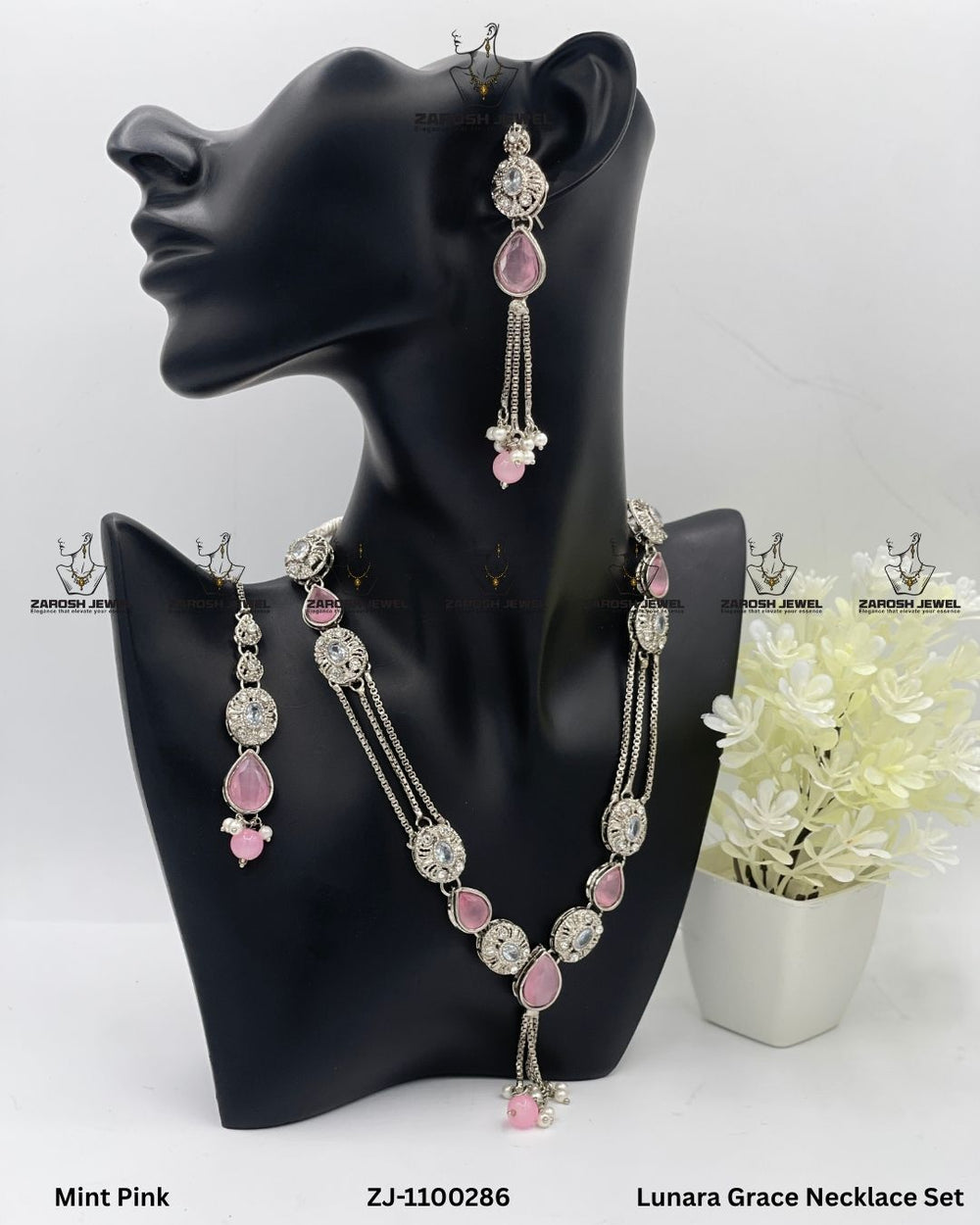 Lunara Grace Necklace Set | ZAROSH JEWEL Mint Pink