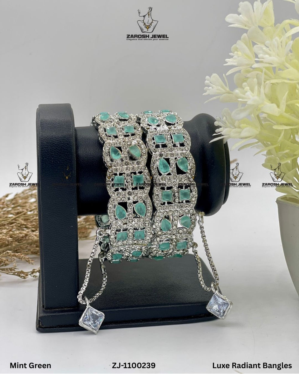 Luxe Radiant Bangles Openable | ZAROSH JEWEL Mint Green
