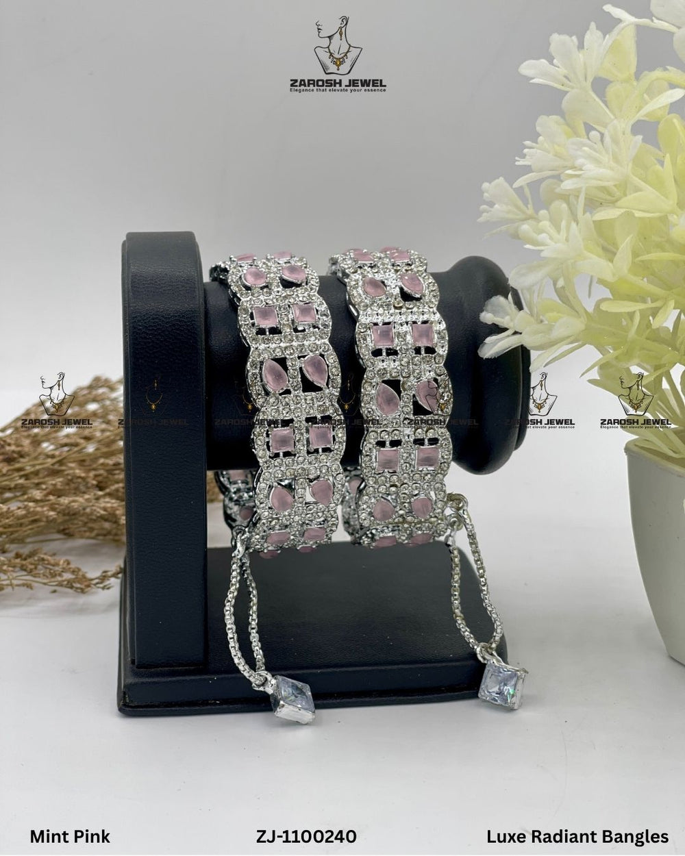 Luxe Radiant Bangles Openable | ZAROSH JEWEL Mint Pink