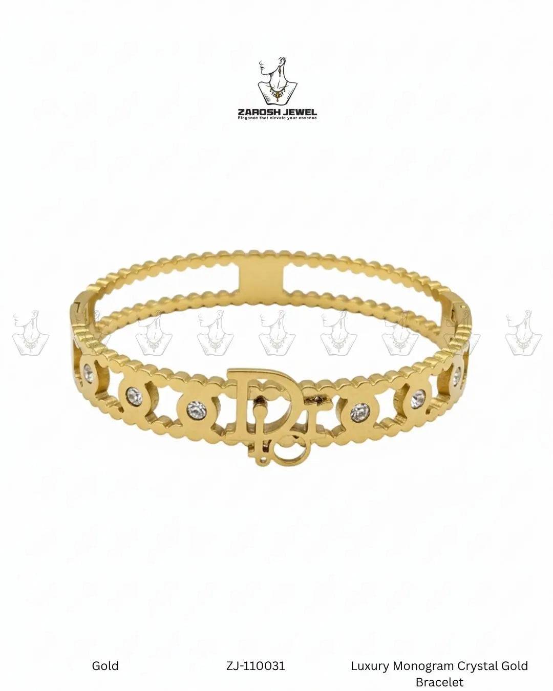 Luxury Monogram Crystal Gold Bracelet | ZAROSH JEWEL