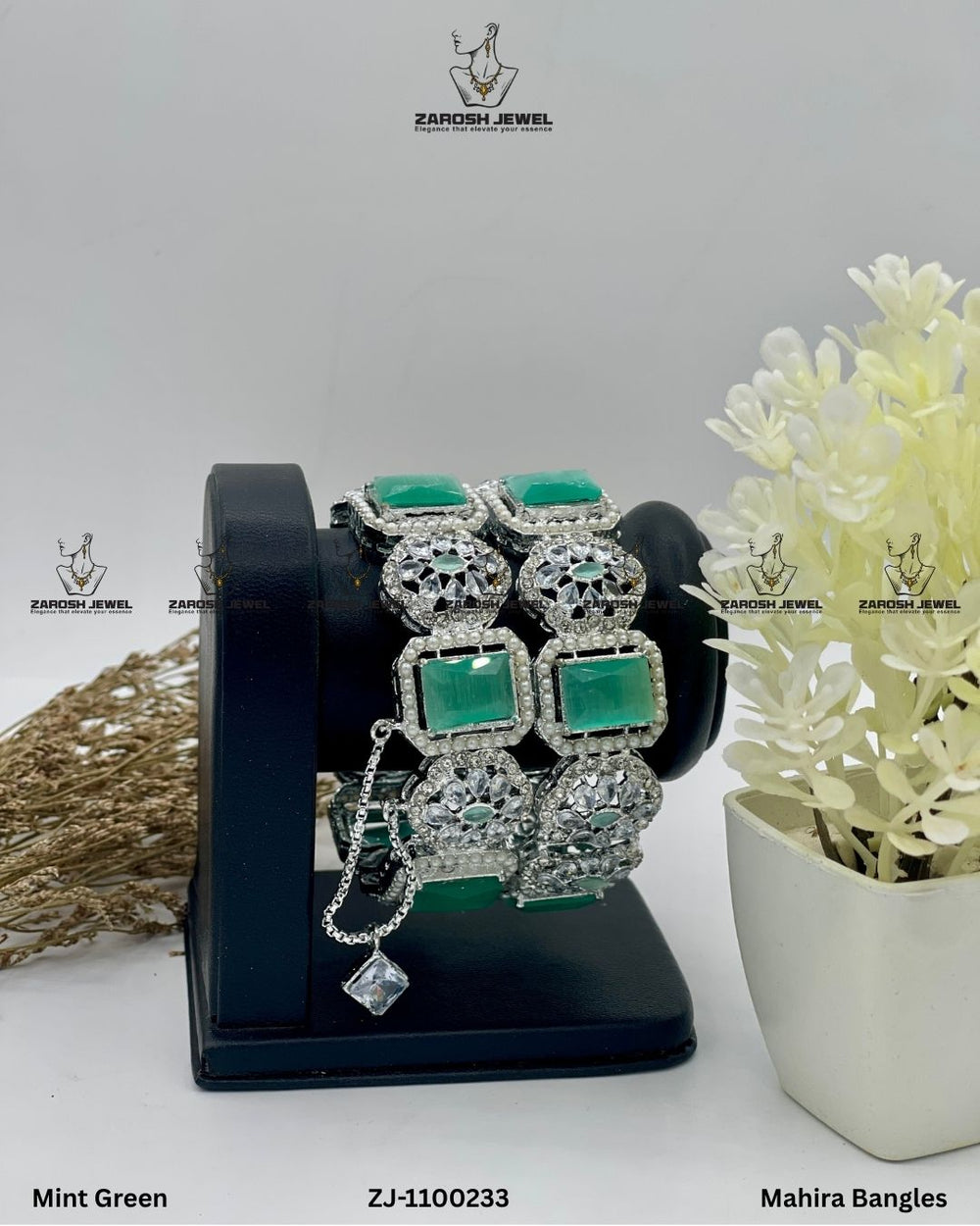 Mahira Bangles Openable | ZAROSH JEWEL Mint Green