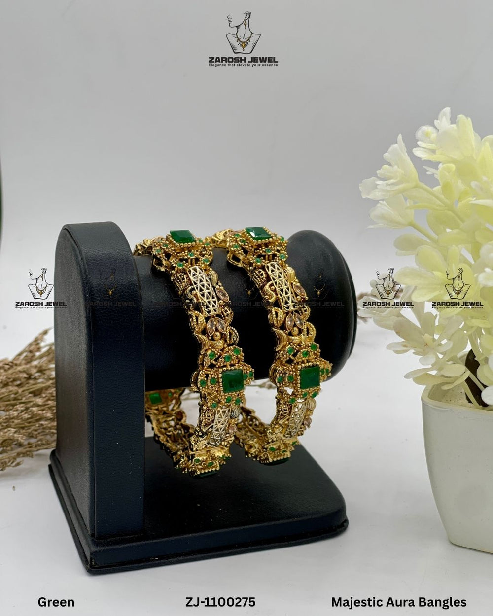 Majestic Aura Bangles Openable | ZAROSH JEWEL Green