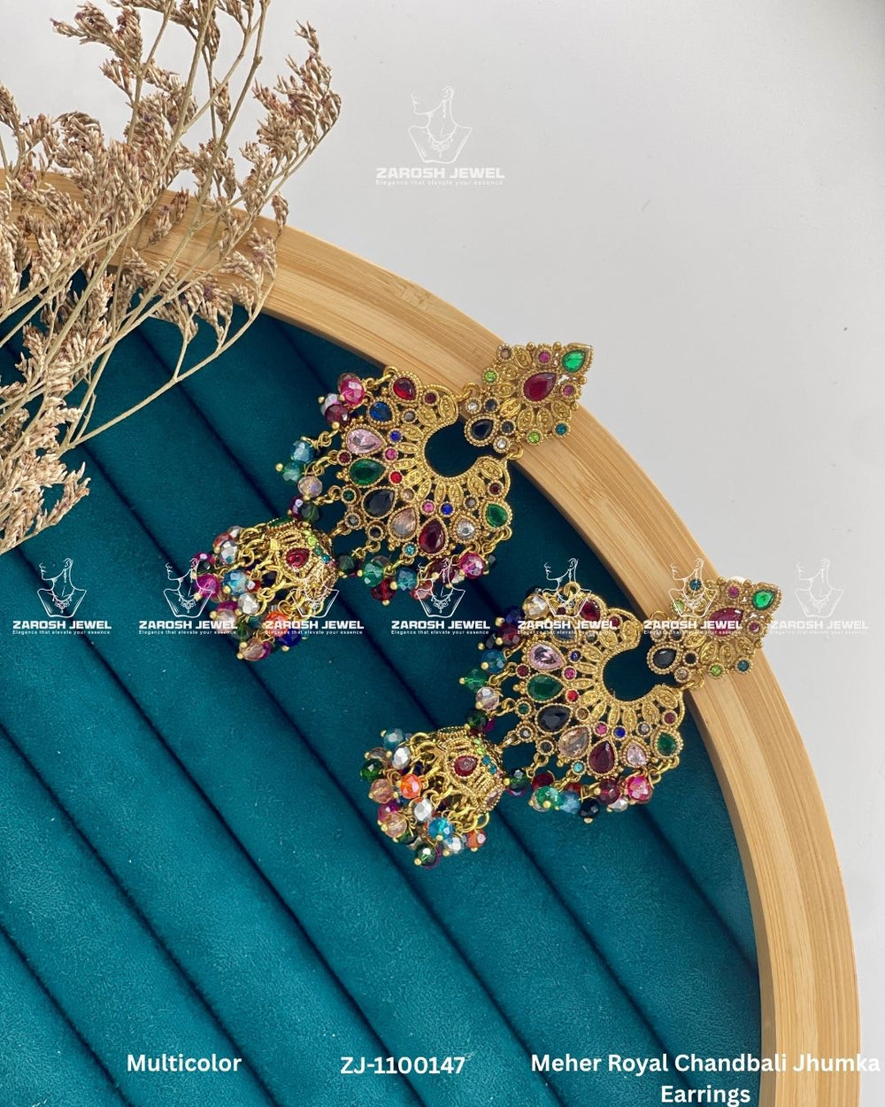 Meher Royal Chandbali Jhumka Earrings | ZAROSH JEWEL Multi