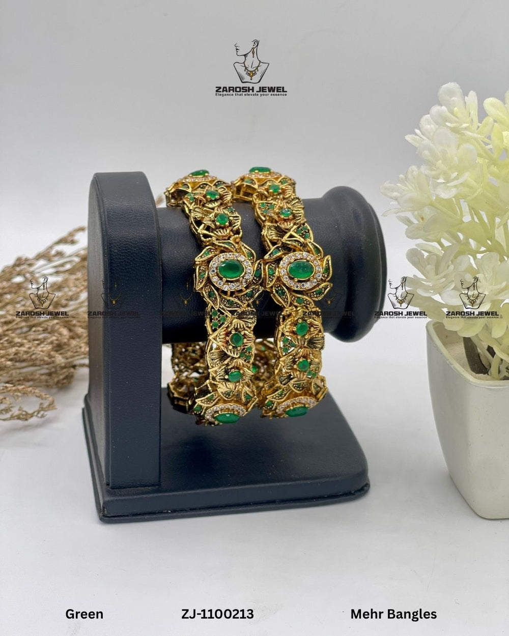 Mehr Bangles Openable | ZAROSH JEWEL Green