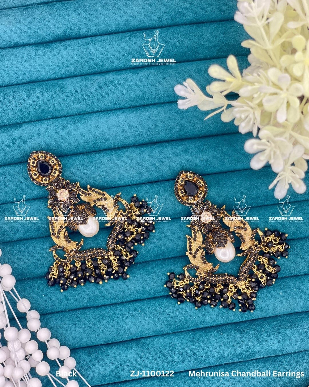 Mehrunisa Chandbali Earrings | ZAROSH JEWEL Black