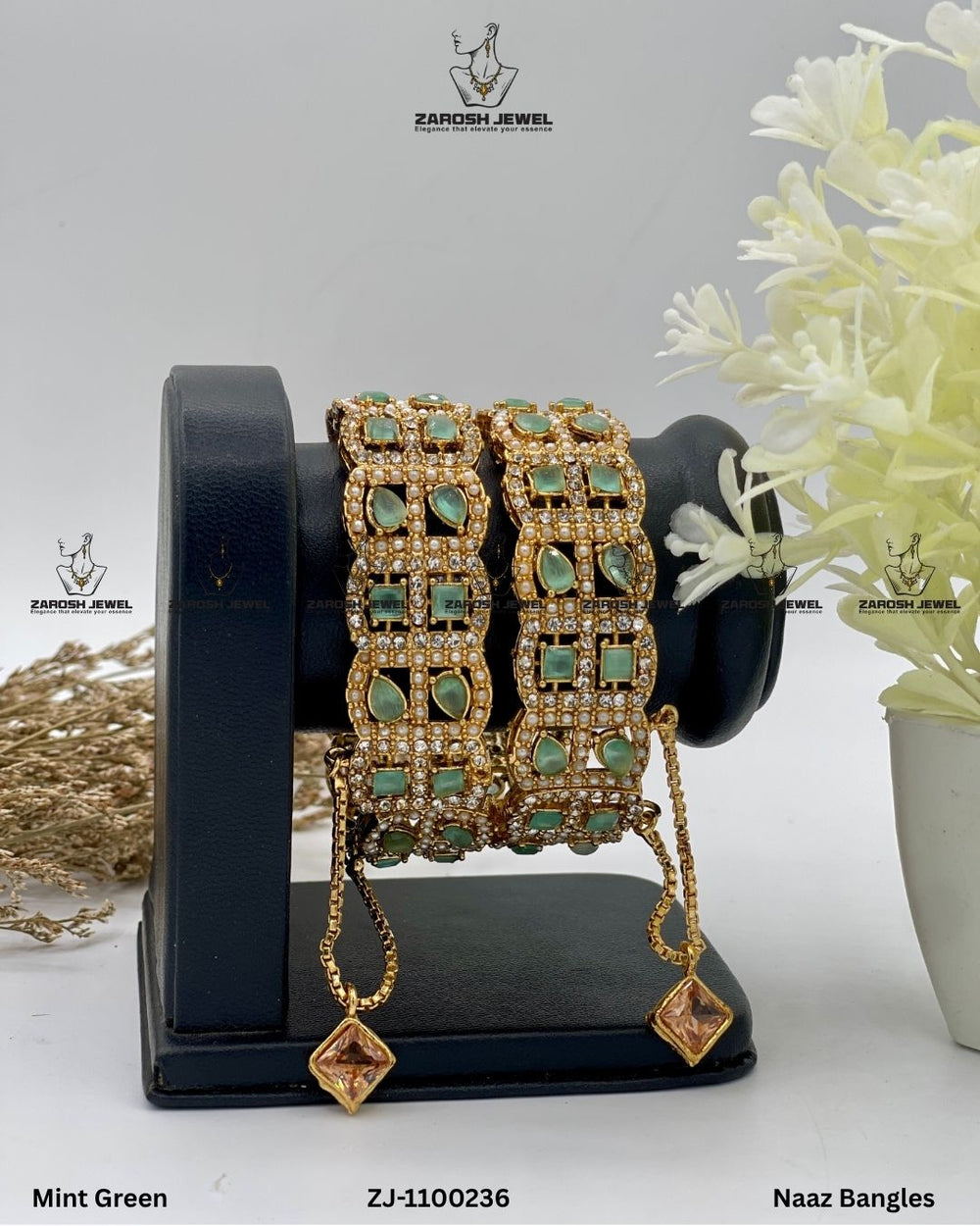 Naaz Bangles Openable | ZAROSH JEWEL Mint Green