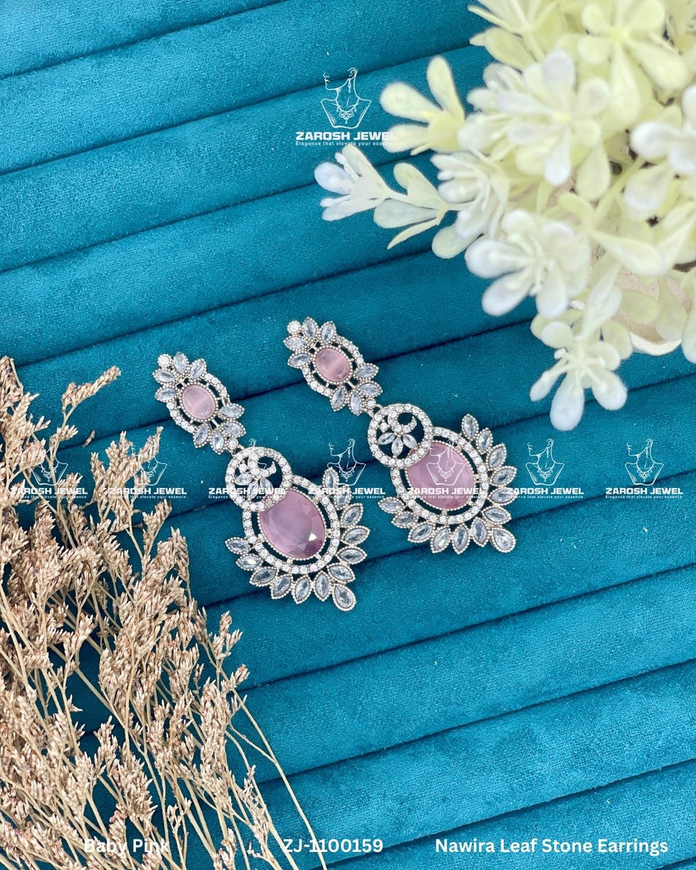 Nawira Leaf Stone Earrings | ZAROSH JEWEL Pink