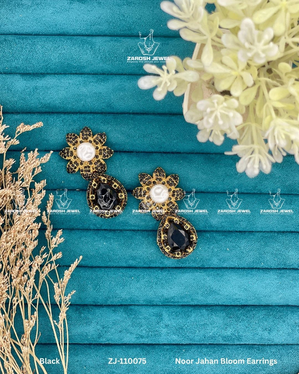 Noor Jahan Bloom Earrings | ZAROSH JEWEL Black