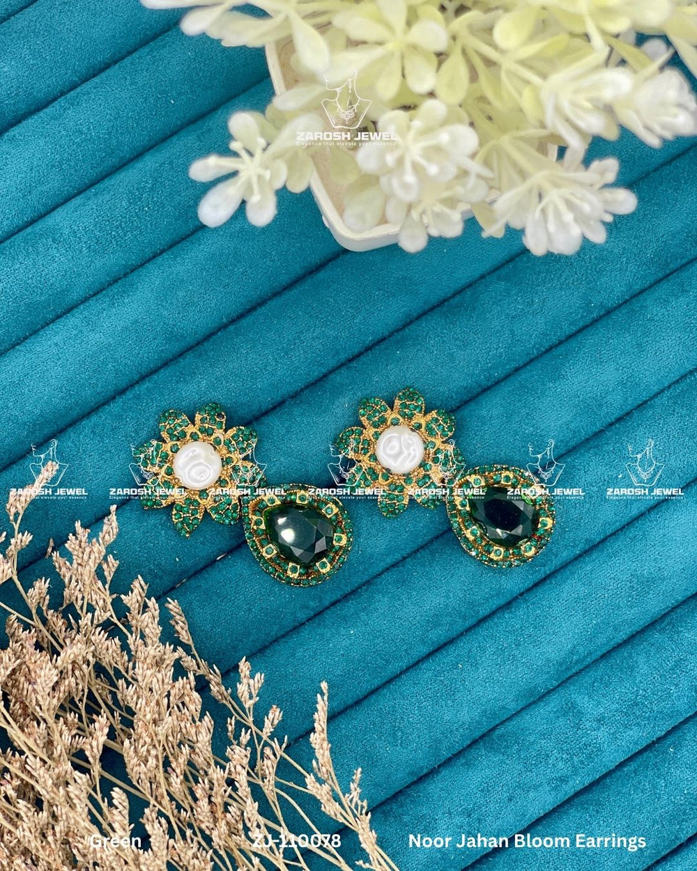 Noor Jahan Bloom Earrings | ZAROSH JEWEL Green