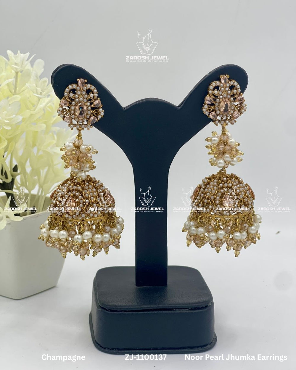 Noor Pearl Jhumka Earrings | ZAROSH JEWEL Champagne