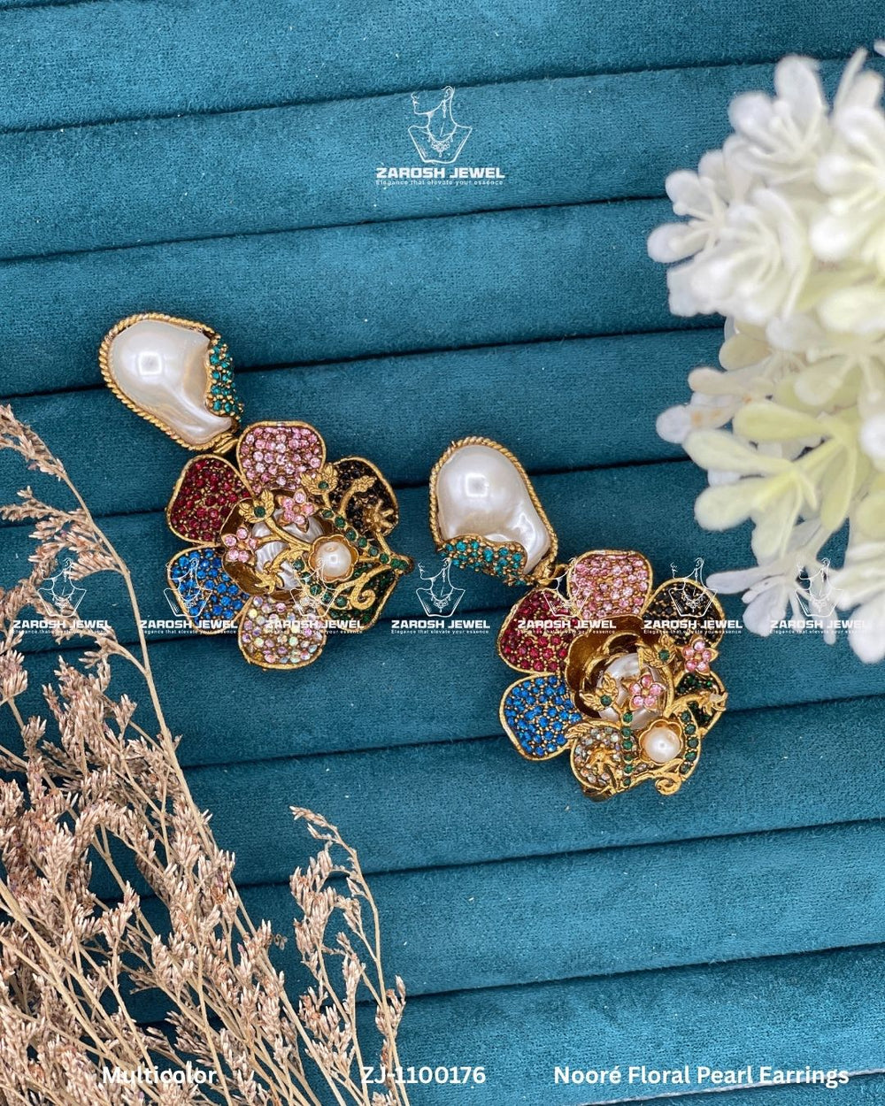 Noore Floral Pearl Earrings | ZAROSH JEWEL Multi
