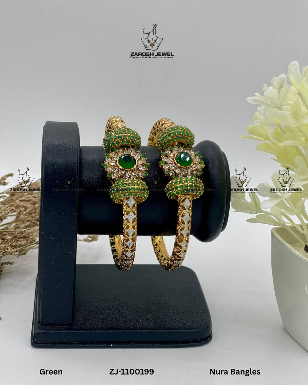 Nura Bangles Openable | ZAROSH JEWEL Green