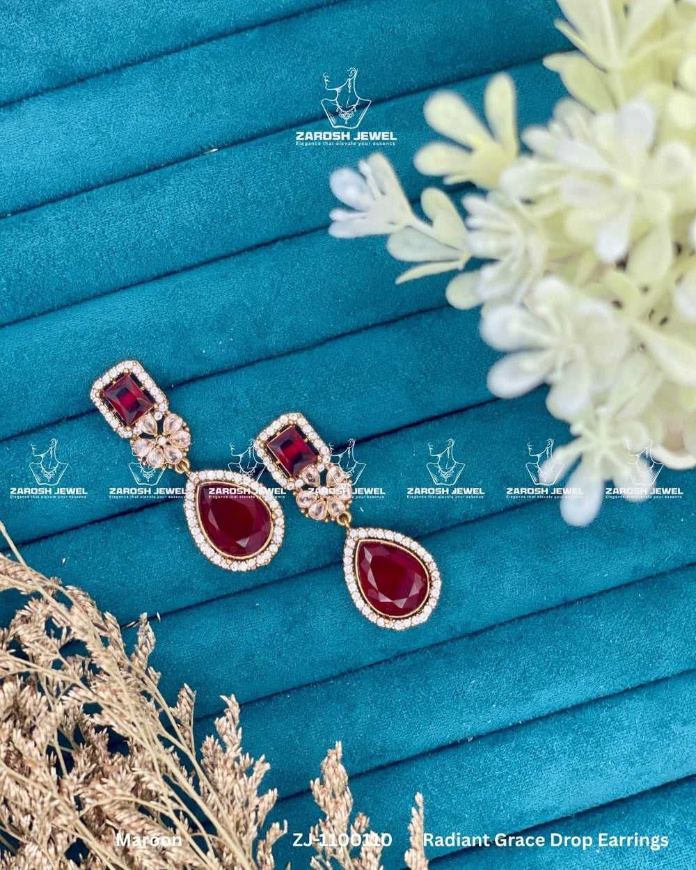 Radiant Grace Drop Earrings | ZAROSH JEWEL Maroon