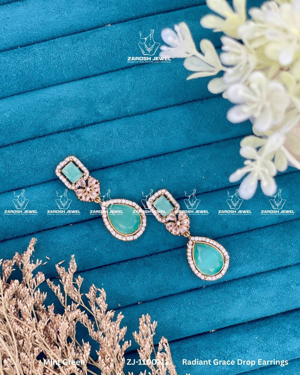 Radiant Grace Drop Earrings | ZAROSH JEWEL Mint Green