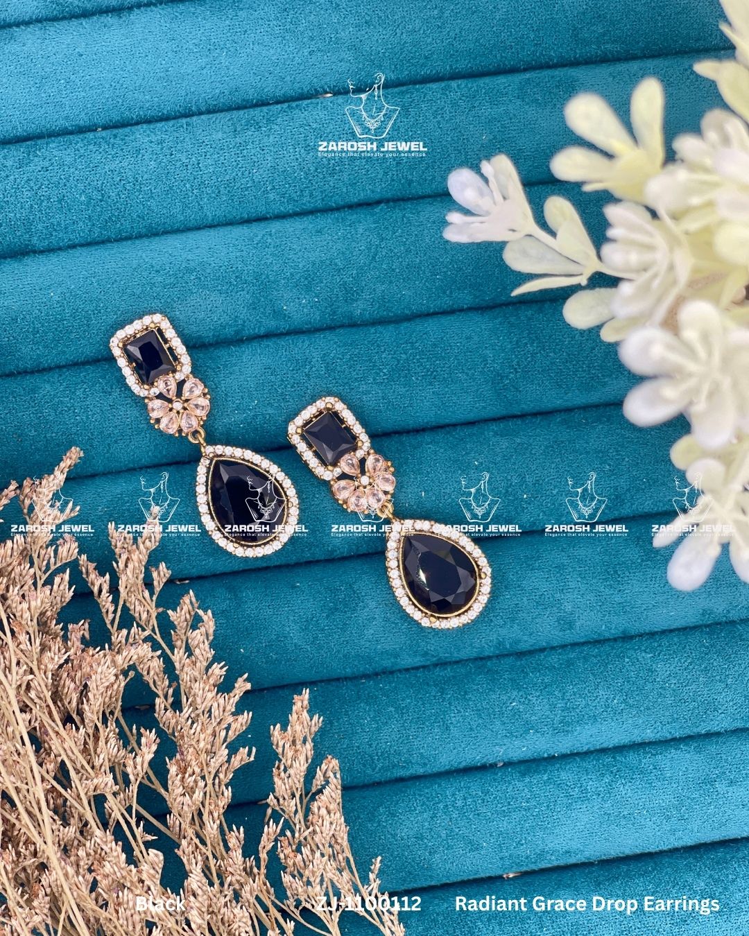 Radiant Grace Drop Earrings | ZAROSH JEWEL Black