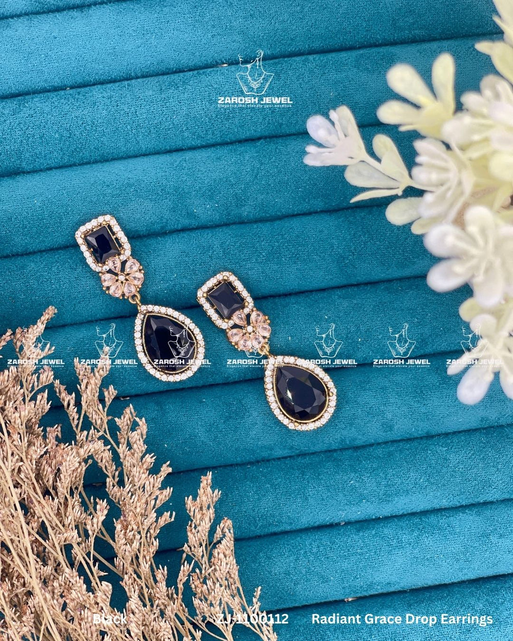 Radiant Grace Drop Earrings | ZAROSH JEWEL Black