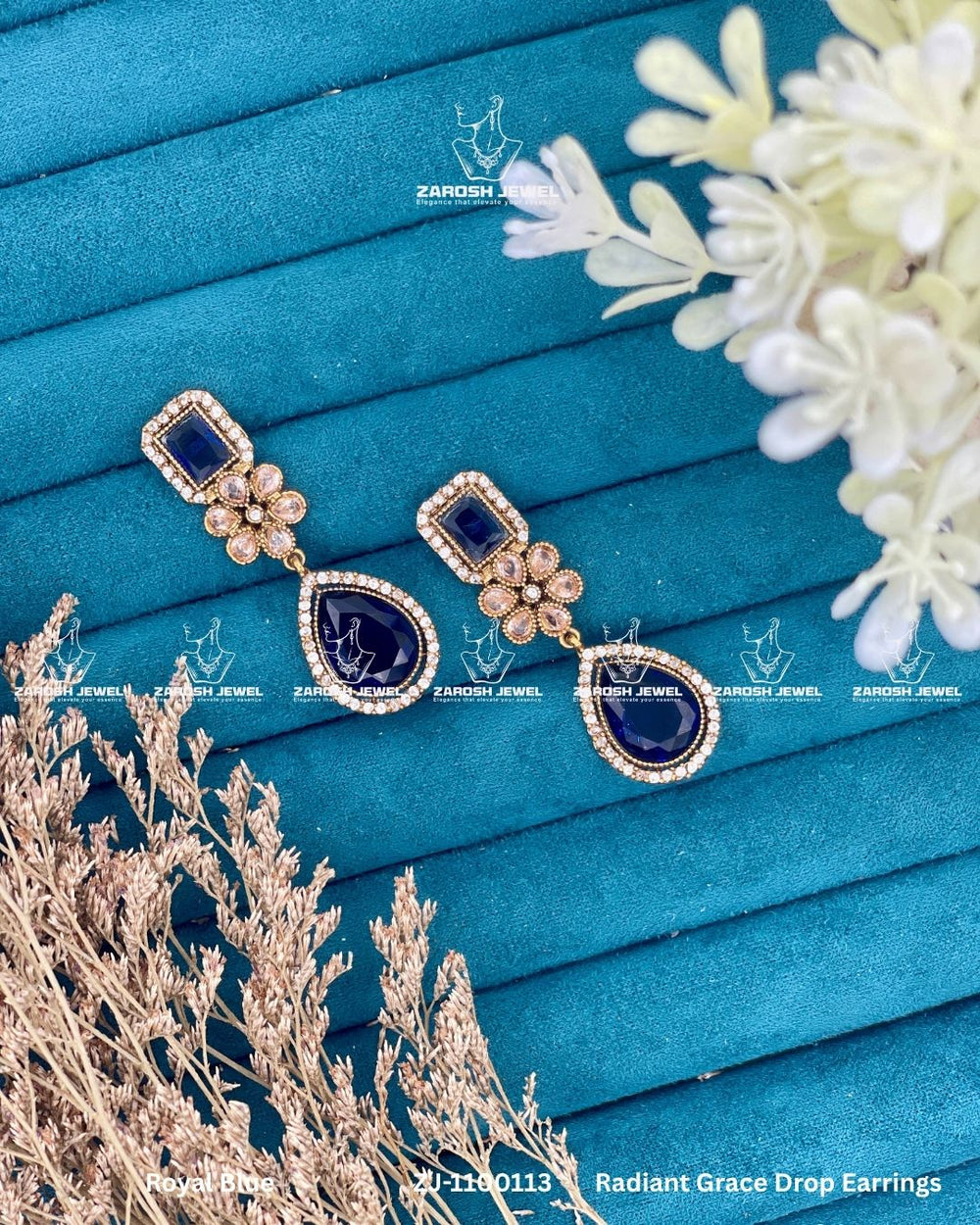 Radiant Grace Drop Earrings | ZAROSH JEWEL Royal Blue