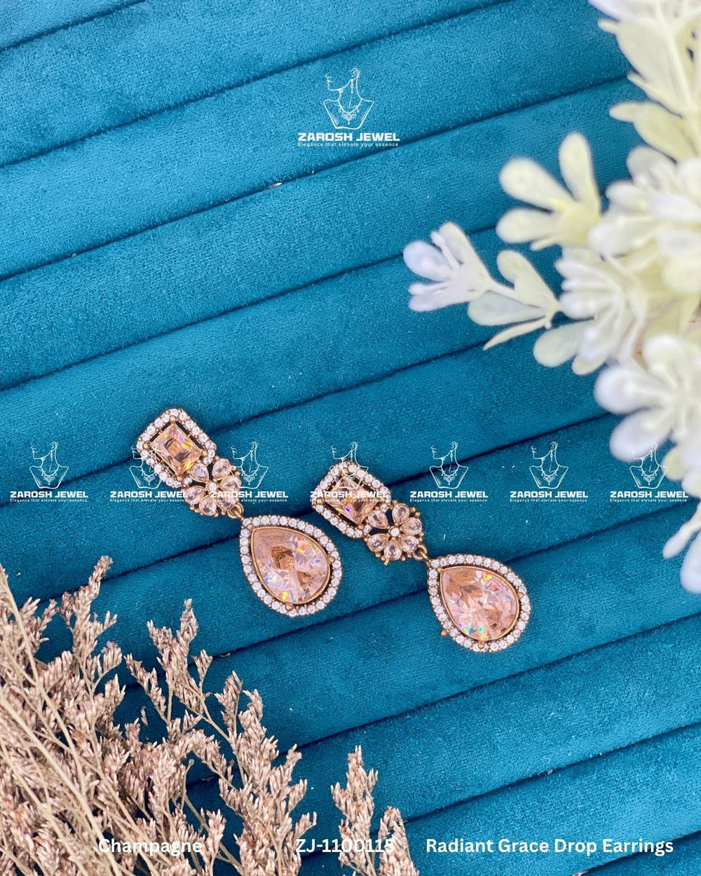 Radiant Grace Drop Earrings | ZAROSH JEWEL Champagne