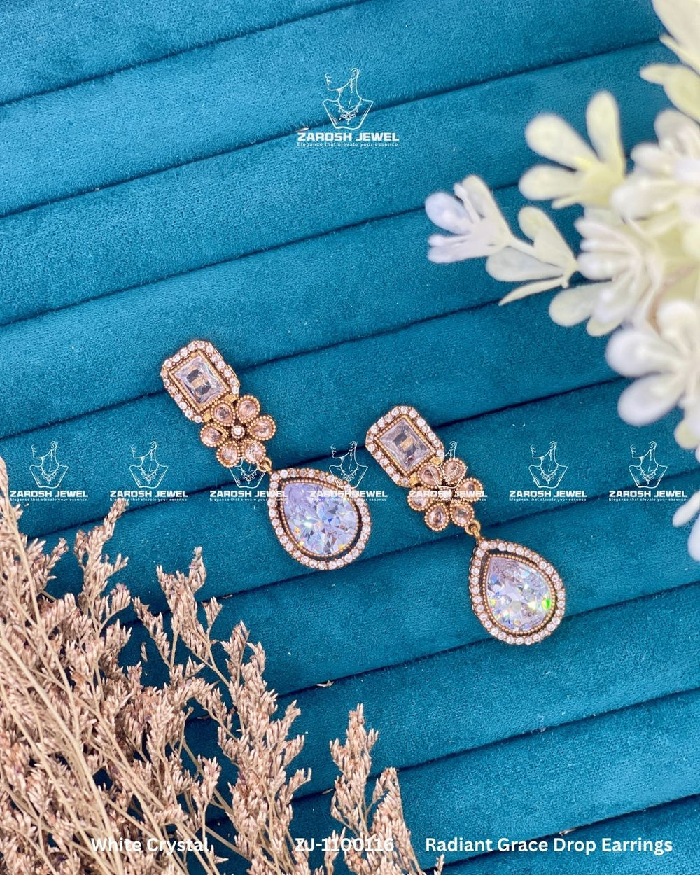 Radiant Grace Drop Earrings | ZAROSH JEWEL White Crystal