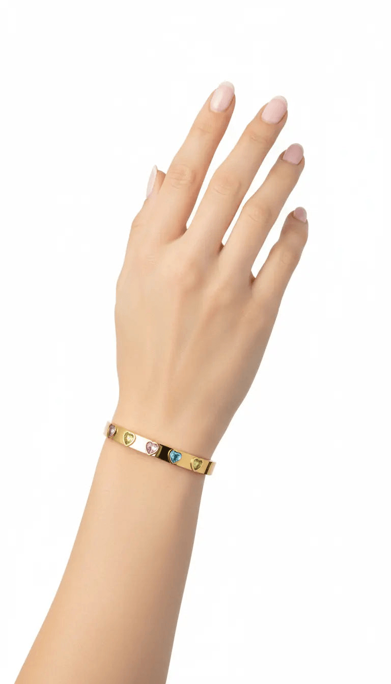 Rainbow Hearts Gold Bracelet | ZAROSH JEWEL