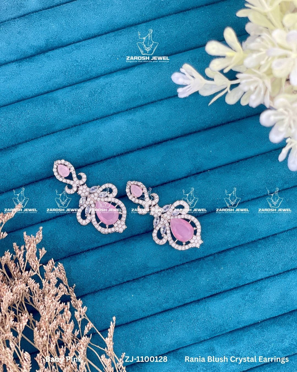 Rania Blush Crystal Earrings | ZAROSH JEWEL Pink