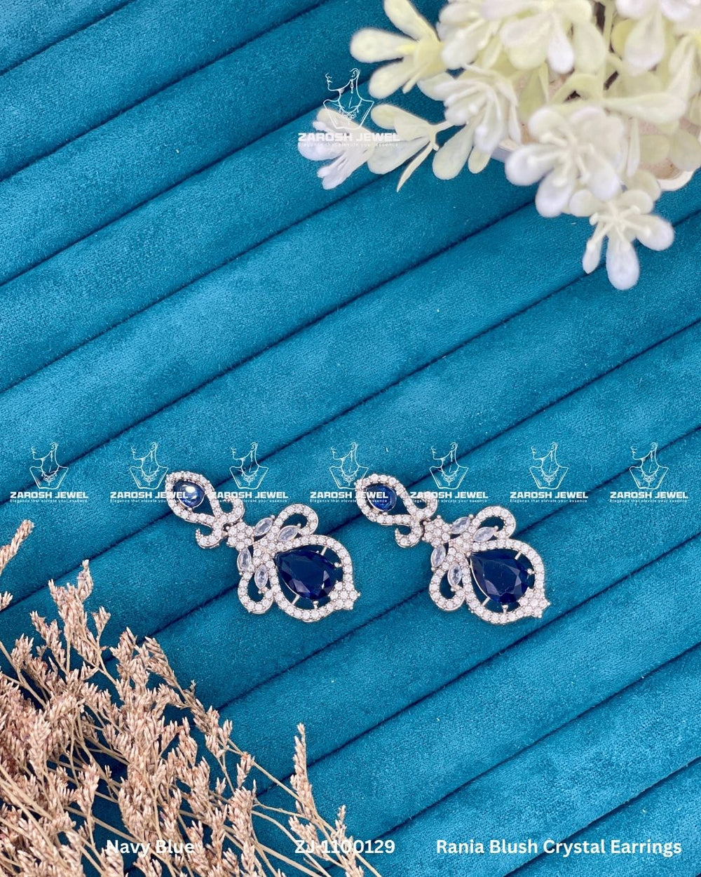 Rania Blush Crystal Earrings | ZAROSH JEWEL Navy Blue