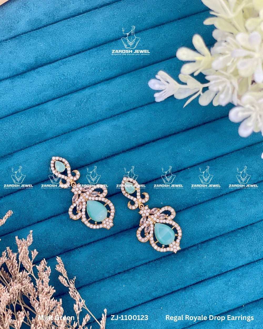 Regal Royale Drop Earrings | ZAROSH JEWEL Mint Green