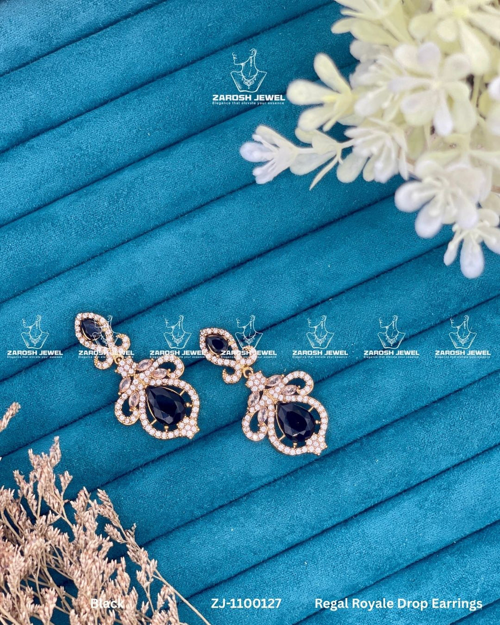 Regal Royale Drop Earrings | ZAROSH JEWEL Black