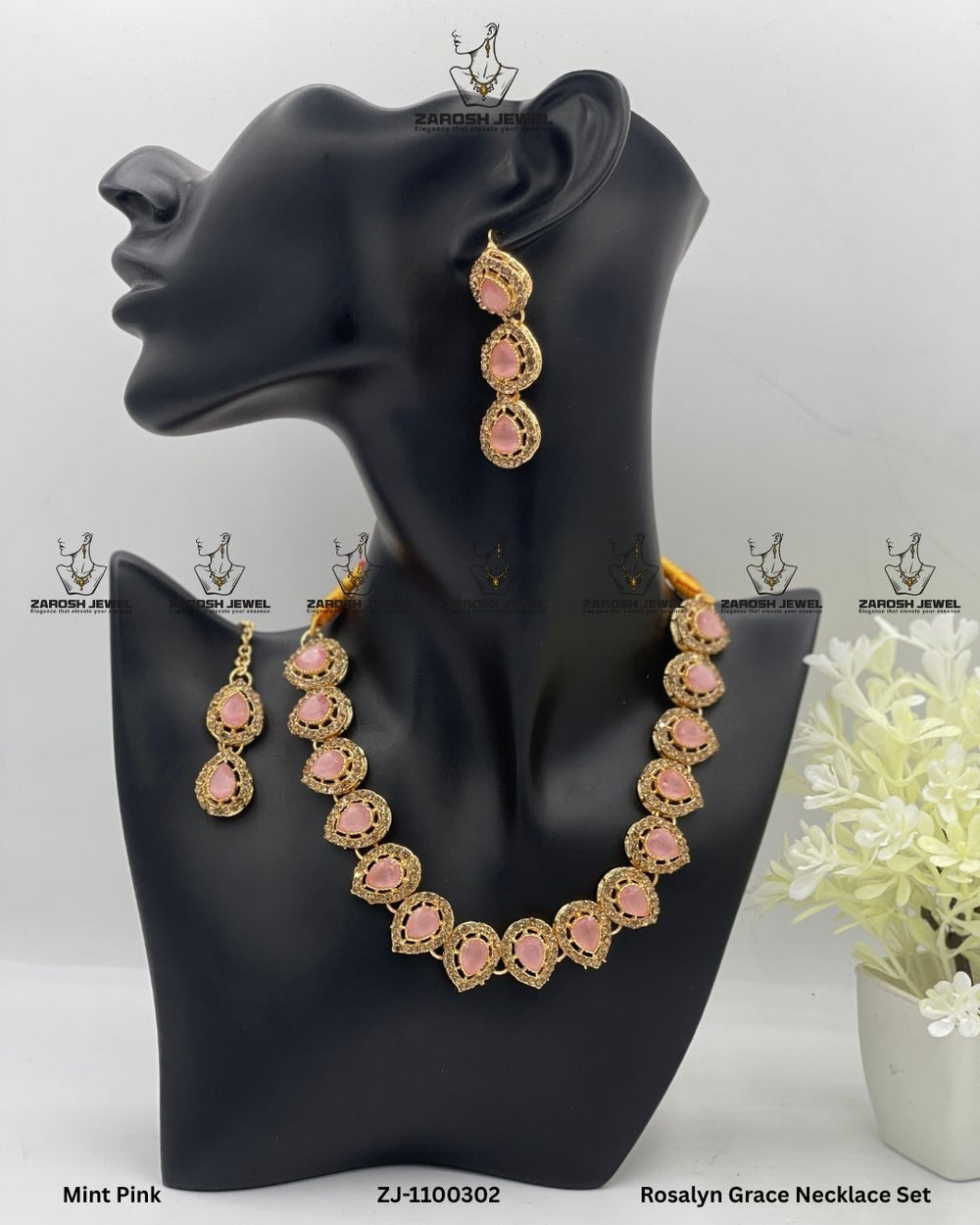 Rosalyn Grace Necklace Set | ZAROSH JEWEL Mint Pink