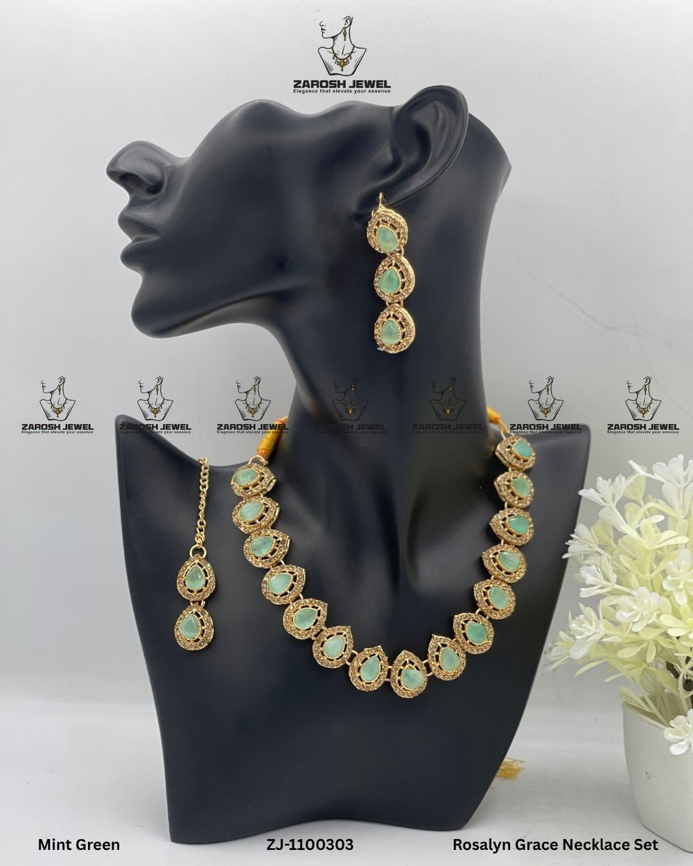 Rosalyn Grace Necklace Set | ZAROSH JEWEL Mint Green