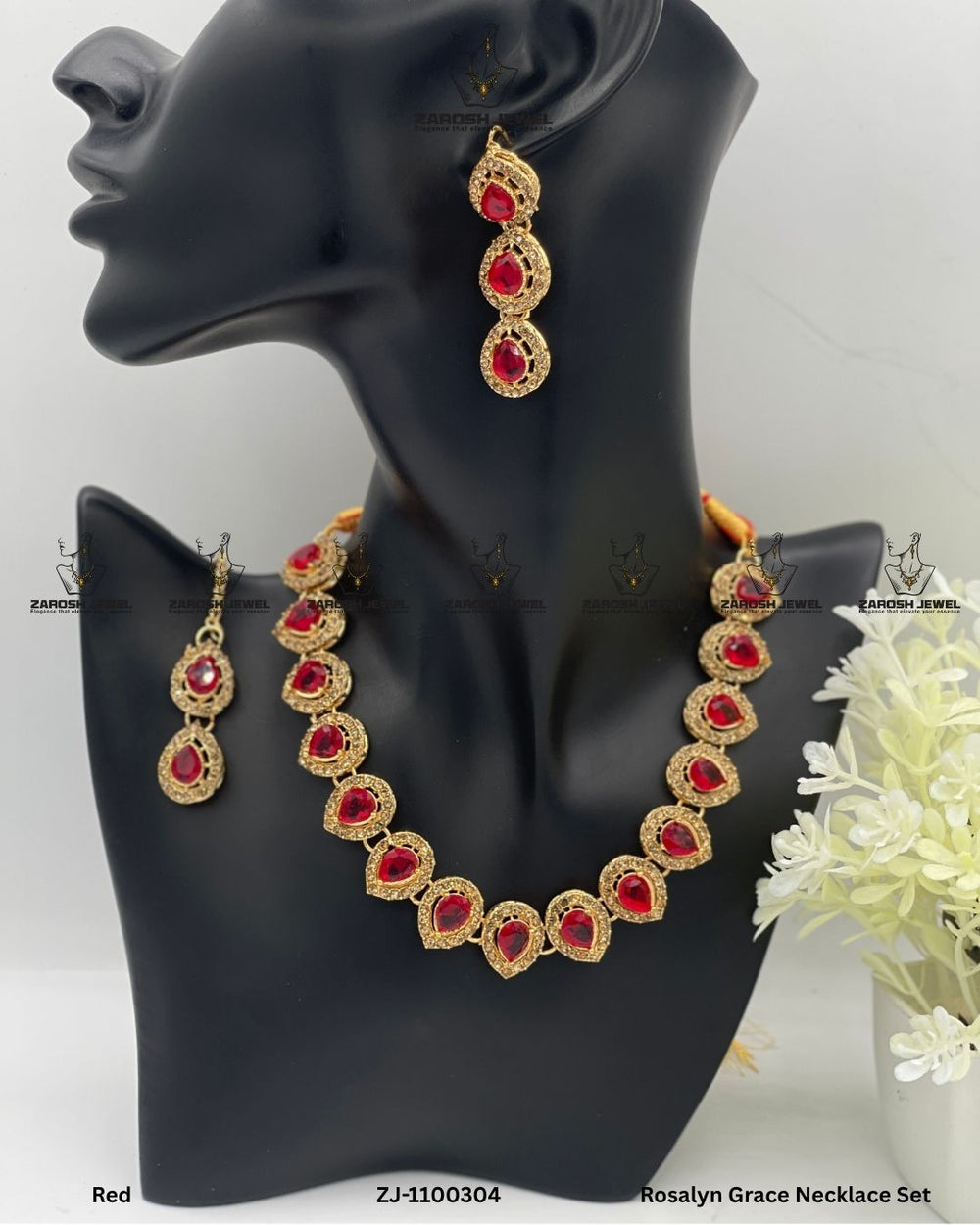 Rosalyn Grace Necklace Set | ZAROSH JEWEL Red