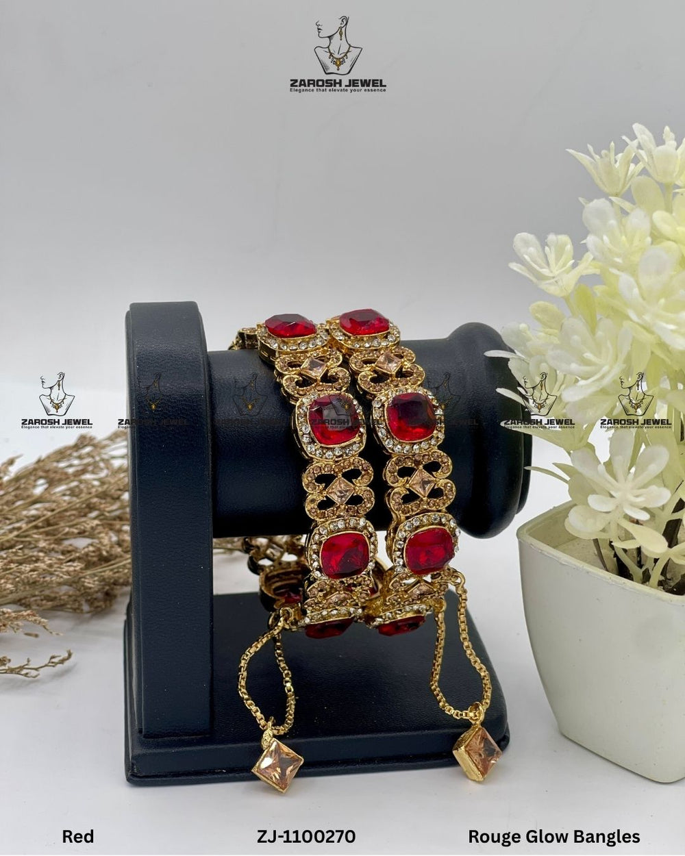 Rouge Glow Bangles Openable | ZAROSH JEWEL Red