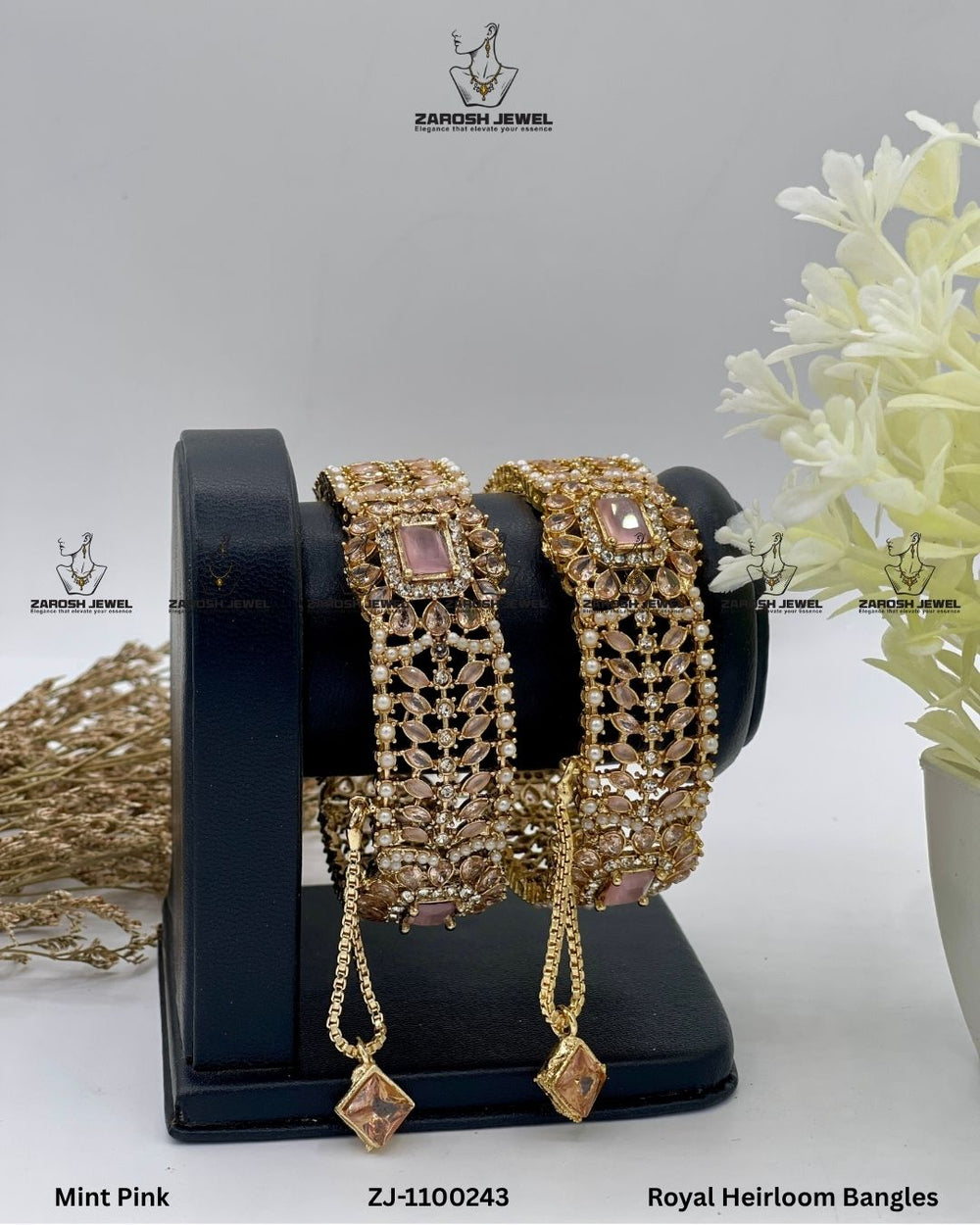 Royal Heirloom Bangles Openable | ZAROSH JEWEL Mint Pink