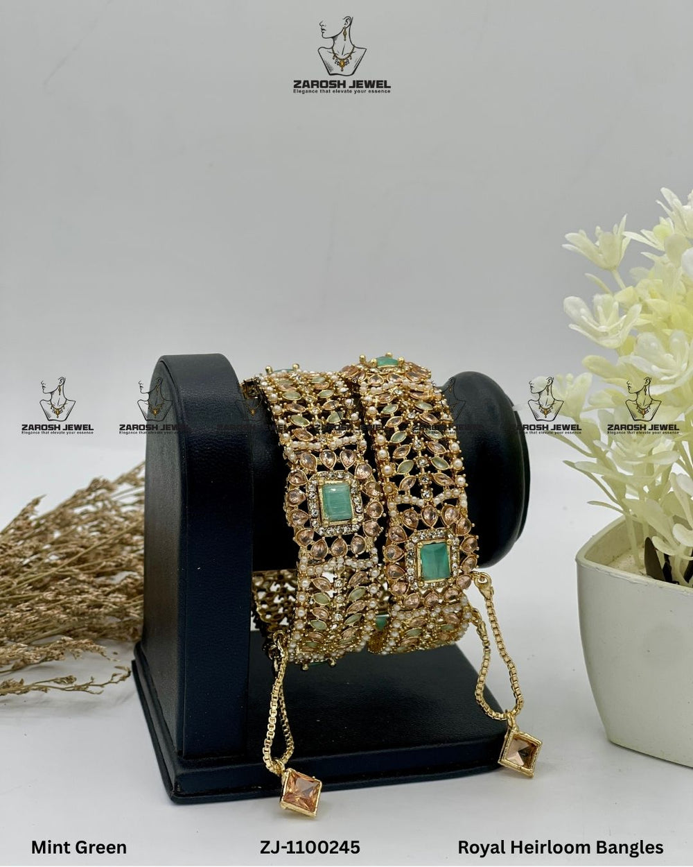 Royal Heirloom Bangles Openable | ZAROSH JEWEL Mint Green
