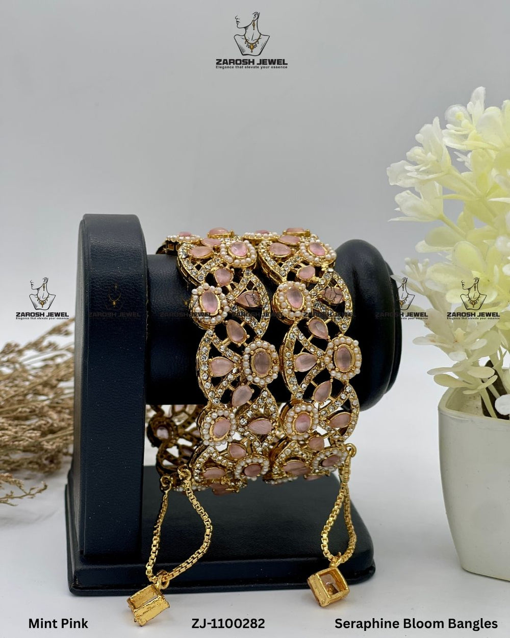 Seraphine Bloom Bangles Openable | ZAROSH JEWEL Mint Pink