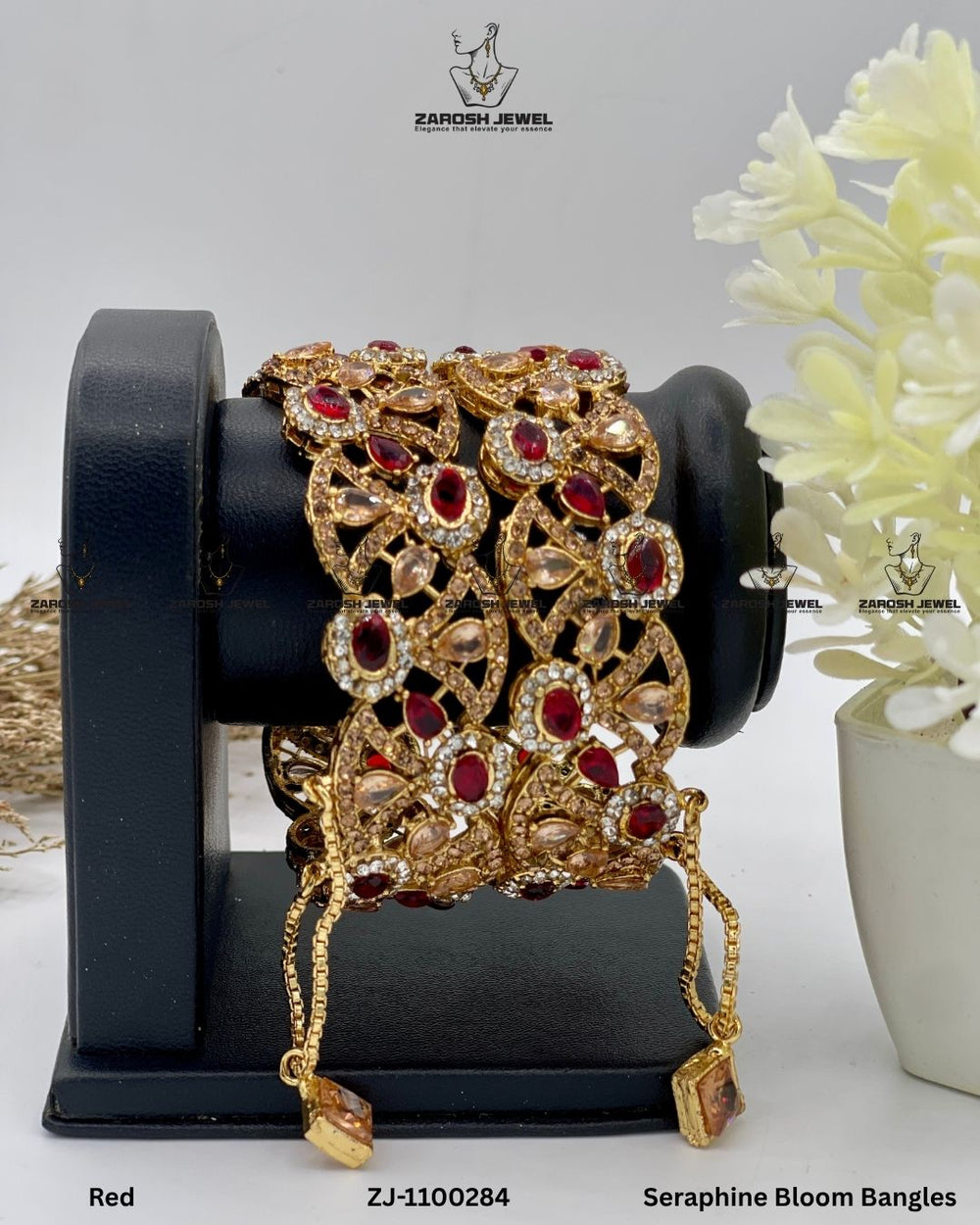 Seraphine Bloom Bangles Openable | ZAROSH JEWEL Red