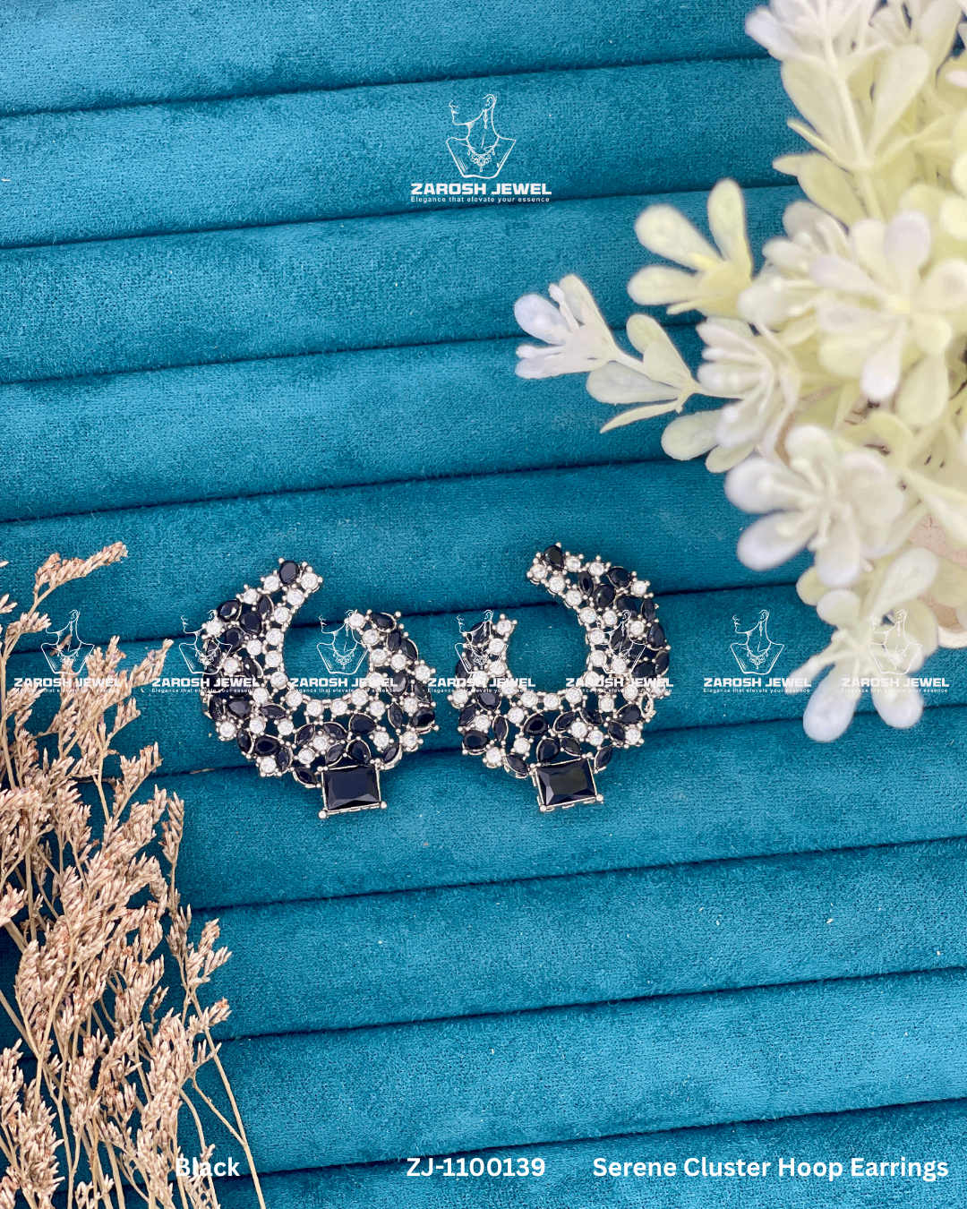 Serene Cluster Hoop Earrings | ZAROSH JEWEL Black