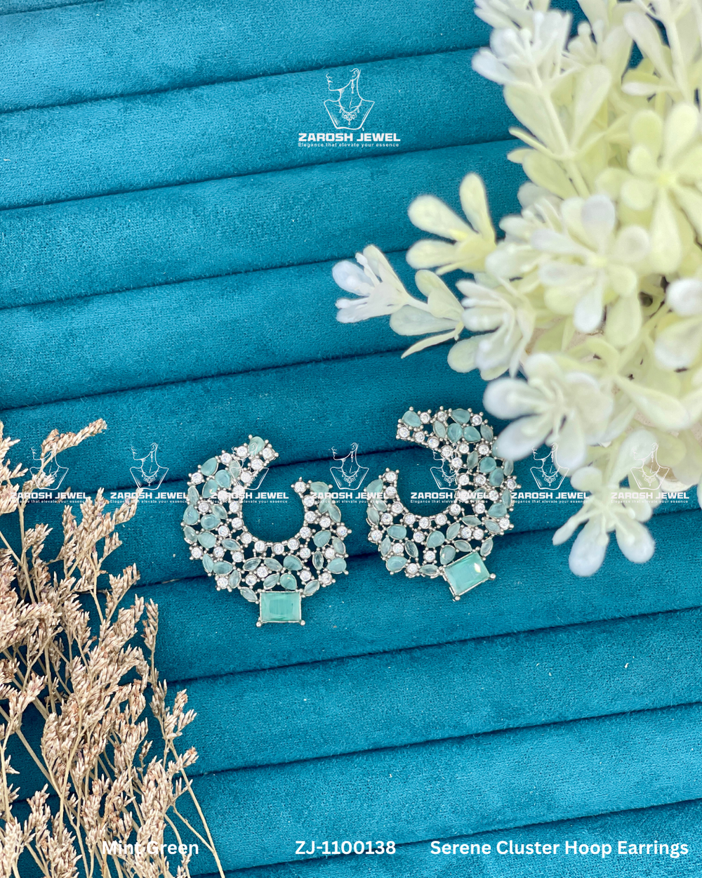 Serene Cluster Hoop Earrings | ZAROSH JEWEL Mint Green